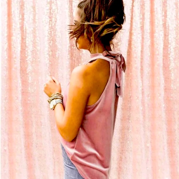 NWT Sz L Gibson X Glam The Motherchic Pink Velvet Halter Tie Top - Picture 4 of 11